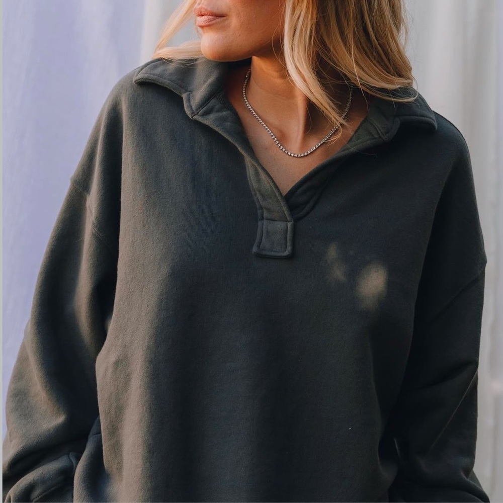 Daily Drills Oversized Collared Crew in Washed Black